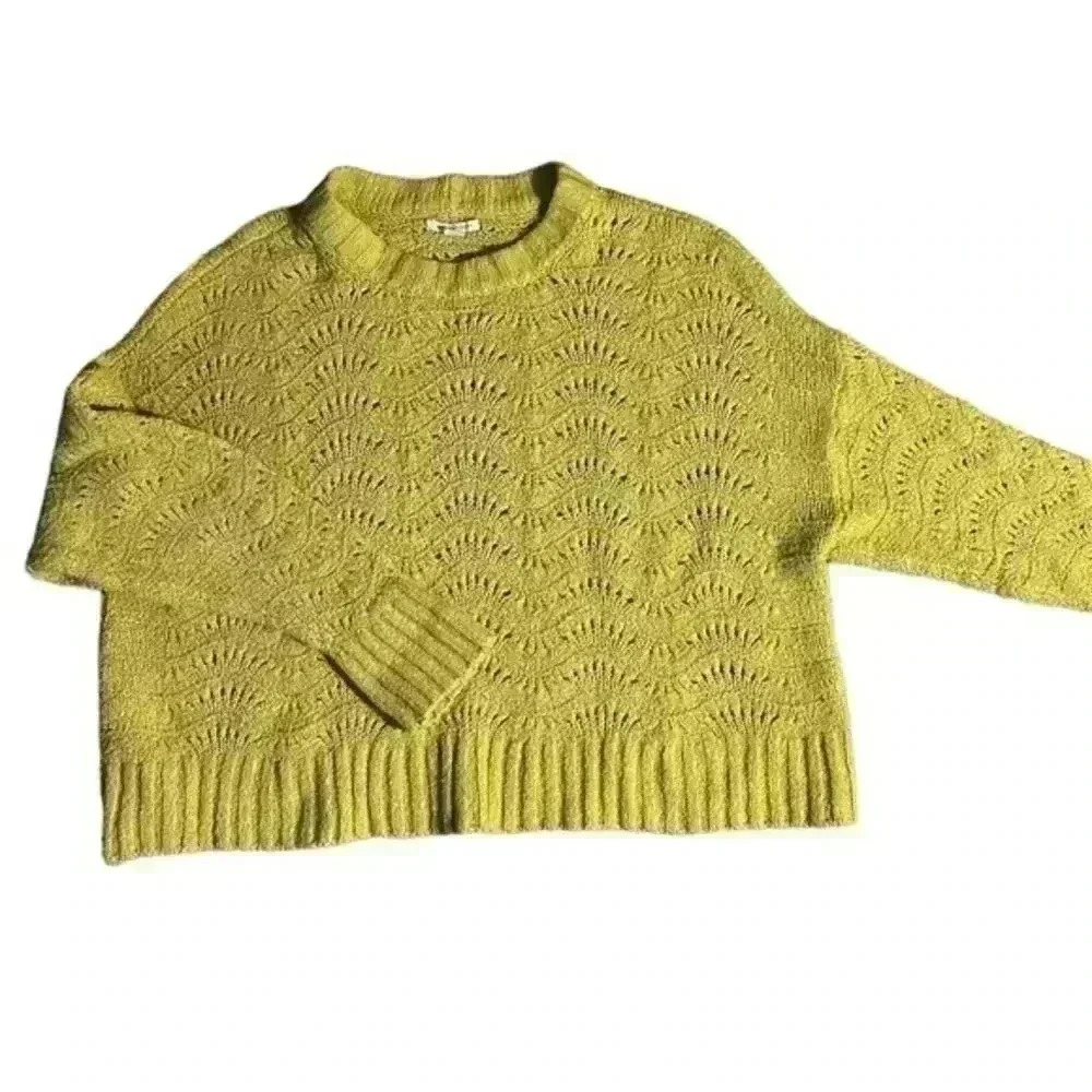 American Eagle Outfitters Lime Yellow Openwork Knit Crewneck Sweater